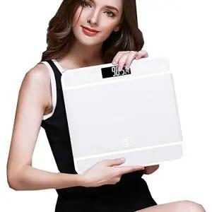 고품질 에디스79화이트 강화유리 LCD 디지털 체중계 180kg 털무체중계 A4용지 전자저울 온습도계 WFHW1SR