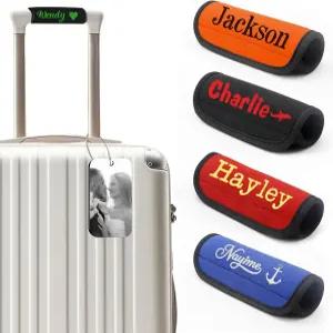 여행 가방용 HJX 맞춤형 자수 이름 손잡이 여행용 액세서리 포함 수하물 커버 (02-텍스트)
