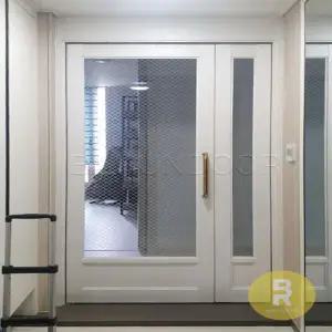 16번 비대칭양개스윙중문 고시형 펄화이트 투명망입(부식)강화유리