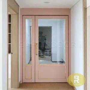 34번 비대칭양개스윙중문 고시형 핑크 투명망입(부식)강화유리