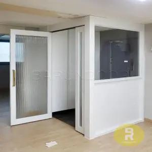 45번 ㄱ자중문 파티션 비대칭양개스윙 화이트 모루세로강화유리