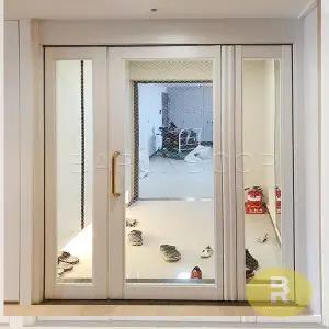 02번 3단스윙중문 펄화이트 투명망입(부식)강화유리