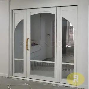 15번 3단스윙중문 아치형 유리고시형 유백화이트 투명+모루세로강화유리