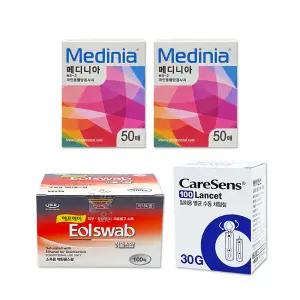 메디니아 혈당시험지 50매 x2게 + 케어센스 란셋30G 100개입 + FA이올스왑 100매입