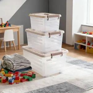 MNPP 투명 팬트리 플라스틱 레고 장난감 바퀴 달린 박스 손잡이 잠금형 이동 사각 펜트리 액자 양말 인형 수납함