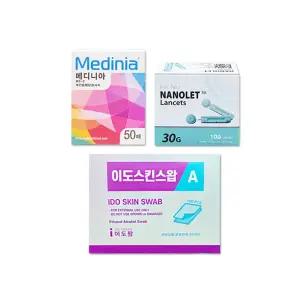 메디니아 혈당 측정 검사지 50매입 + 동방 나노렛30G 100개입 + 이도스킨스왑A 100매입