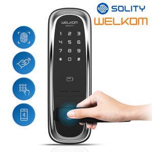 웰콤 지문인식 무타공 신제품 [사이언플러스] 카드키2개+번호키 블루투스(옵션) 지문인식0.9초 0초바로잠금 현관문 디지털도어락 내부이중잠금 허수기능 고온감지