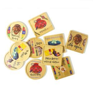 대나무 컵받침 전통 투명 스티커 꾸미기 5개 세트 DIY 키트 티코스터 찻잔 커피잔 받침