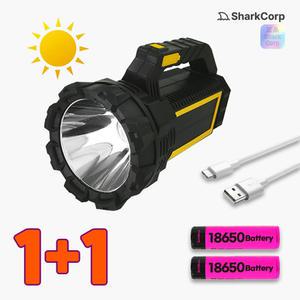 1+1 태양광충전 5200mAh 대용량 손잡이 LED 충전식 써치라이트 랜턴 낚시 손전등
