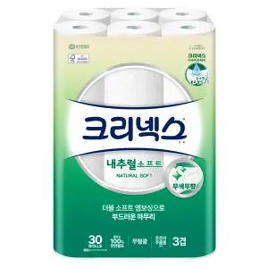 크리넥스 3겹 내추럴 소프트 화장지 30m*30롤