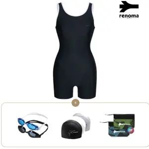 [롯데백화점]레노마 여성 베이직 2부 U백 반신 수영복수경수모세트 LS2F861SET_BK