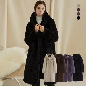 [엘루아] VEGAN FAUX 밍크 후드 롱 코트 4종택1
