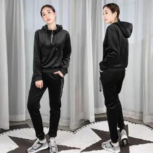 (무료배송) 여성 기모 트레이닝 세트 벨벳 벨로아 후드 겨울 여자