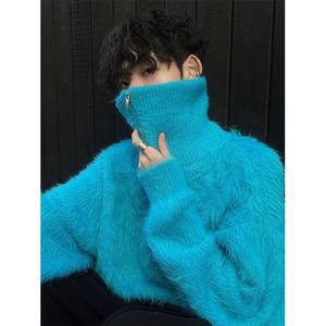 남성 앙고라 목폴라 니트 줄무늬 꽈배기 남성앙고라니트 겨울