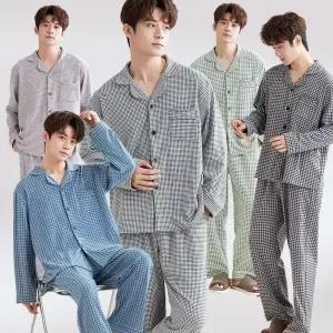 이브바바 남성 겨울 도톰 극세사 기모 깅엄체크 카라 긴팔 상하 잠옷 파자마세트