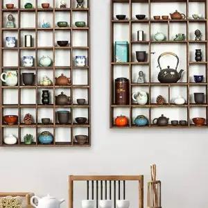원목 머그컵 진열장 엔틱 카페 벽걸이 선반 다도장