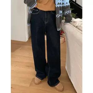 [공구우먼] [제작] 리얼스판 편안한 와이드 밍크 뒷밴딩 데님 팬츠 85329 빅사이즈 여성의류