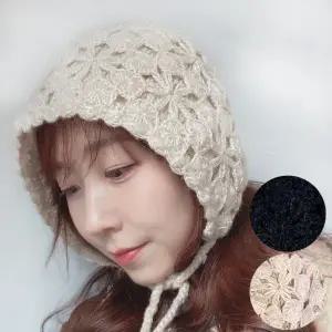 꽃 뜨개 니트모자 겨울 여행 방한모 귀달이