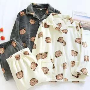 곰돌이 파자마 세트 수면 캐릭터 커플 겨울 극세사 잠옷 여성 남성