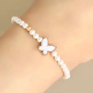 [리즈타라]14k 로즈 금볼 스와로브스키 크리스탈 엘르 나비 스와로브 진주 4mm 팔찌