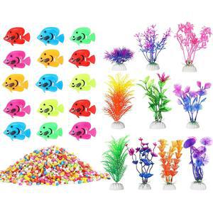 젝신 60개 부유 가짜 물고기 10개 인공 수생 식물 및 가정용 사무실 수족관 수조 장식 액세서리용 2.75파운드 어항 바위