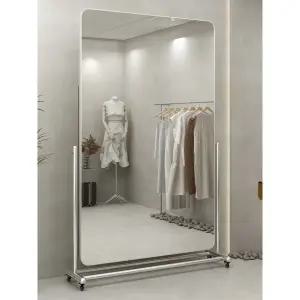 대형 전신거울 2M 실버 둥근 헬스장 피팅 바퀴 프레임 슬림형