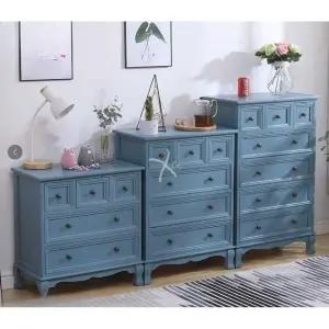 북유럽 원목 서랍장 블루 3층 엔틱 인테리어 카페