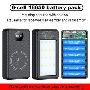 6셀 18650 배터리 케이스 휴대용 파워뱅크 22.5W 고속 충전 무선 LED 플래시라이트 비상