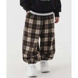 매장정품 PIANER KIDS 타탄 체크 와이드 조거 팬츠 (다크 브라운)