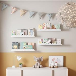 다미식 흰색 물결 모양의 나무 부동 선반 침실 벽걸이 형 스토리지 벽 랙 홈 장난감 주최자 책 보육 장식