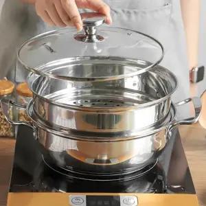 인덕션 찜 냄비 다용도 업소용 2단 스텐레스 찜 냄비 전골 스텐 고급 찌개용 국물용 뚜껑 세트 유리 다층