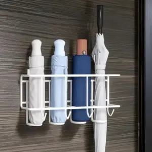 철제 현관 문 부착 우산 꽃이 걸이 거치 대 정리 벽 물빠짐 보관 함 화이트 (WFKAH86)