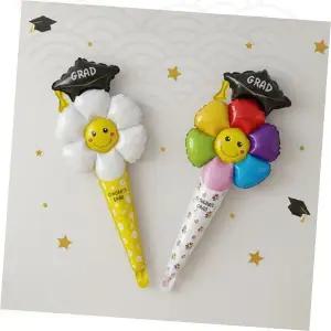 졸업식 축하 풍선 스틱 꽃다발 학사모 무지개 응원봉 기념품 선물 파티 장식용 벌룬