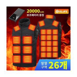 KLIFE 발열조끼 26구역 3단계 자켓 골프 등산 낚시 캠핑 배터리포함 경량패딩 남녀공용