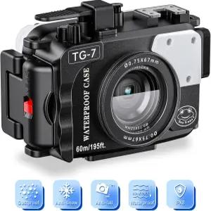 올림푸스 TG-7용 60m/195피트 수중 카메라 하우징 u2013 방수 케이스 52mm 및 67mm 나사산 이중 광섬유