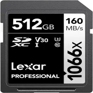 DSLR 및 미러리스 카메라용 Lexar 512GB 프로페셔널 1066x SD 카드 UHS-I C10 U3 V30 풀 HD 4K 최대