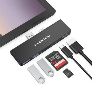 [미국배송] LENTION SURFACE PRO 7 USB C 허브 도킹 스테이션 6-IN-1 허브 4K@60HZ USB-C TO HDMI SD&MICRO SD 듀얼 카드 리더 3.0 2개 타입 충전 포트 허브(CS34 블랙)