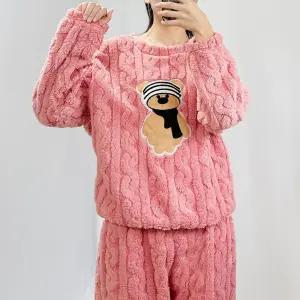 수면 잠옷 세트 곰돌이 홈웨어 실내복 바지 wing극세사 슬립 여성 웨어 임산부 겨울 커플