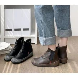 [라운슈] 리얼가죽 밴딩 컬러포인트 여성앵클부츠 3cm