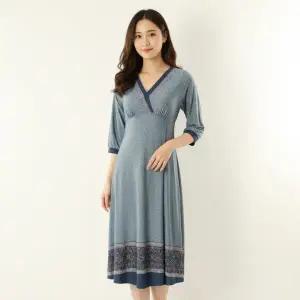 [롯데백화점]비너스 [이월행사] 원피스 브라캡내장 7부 소매 실내복 가운 잠옷 (VGN7182)