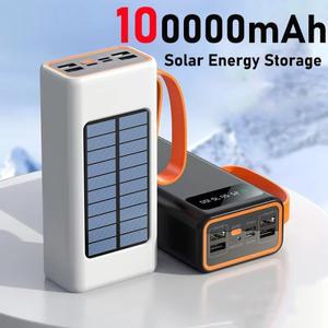 100000mAh 방수 야외 휴대용 태양광 무선 보조 배터리 충전기 내장 케이블 접이식 전지 패널 2025