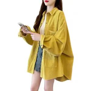 기모 블라우스 포근한 셔츠 여성 루즈핏 롱 남방 옐로우 M