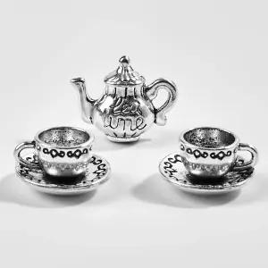 미니어처 티컵 세트 1 12 인형의 집 빈티지 메탈 찻주전자 커피숍 주방 액세서리 장식 미니 컵 및 3개