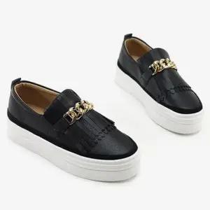 골드체인 테슬장식 여성 슬립온 단화 키높이 캐주얼화 WF05E87