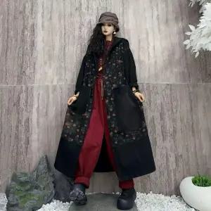 밴널스샵 여성 야구 잠바 데님 트렌치코트 가을 빈티지 프린트 오버핏 후드 롱 코트 HO3