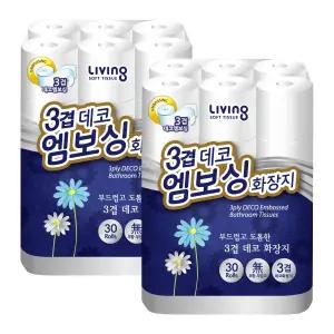 리빙 3겹 데코 엠보싱 30m 30롤 x 2팩 삼정펄프 롤화장지 롤휴지