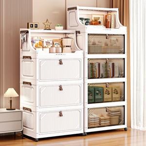 접이식 투명 플립탑 옷장-옷/키덜트/간식/식기용 대형 이동식 수납장 바퀴가 달린 다용도 정리함