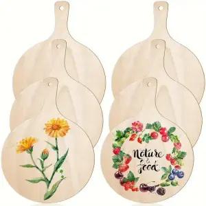 얇은합판 나무 목재 원목 6개 커팅 보드 공예 손잡이 도마 미완성 라운드 Charcuterie 크리스마스 치즈