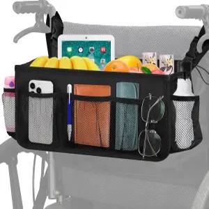 컵 홀더가 있는 BWJYXXSC 휠체어 가방 등받이용 백팩 바구니 등받이 액세서리에 걸 수 가방(블랙)