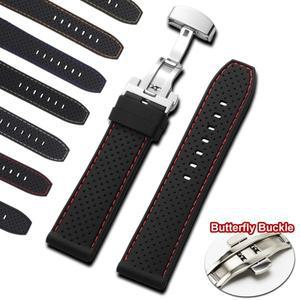 [호환품]방수 소프트 러버 스트랩 20mm 프리미엄 실리콘 시계 밴드 버터플라이 버클  교체용 범용